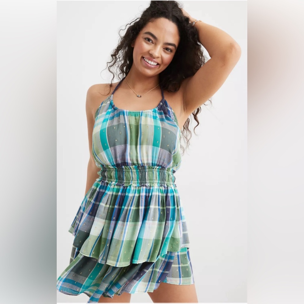 AERIE  Plaid Ruffle Mini Dress size small